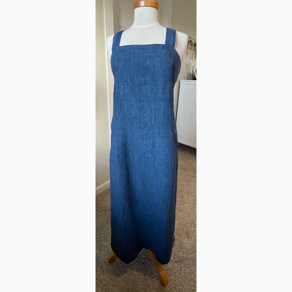 Express Dresses & Skirts - Express Blue 100% Linen Dress Criss Cross Zipper Back Junior Size 9/10